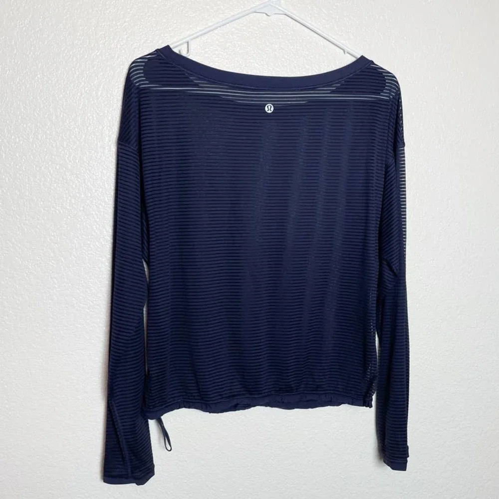 Lululemon Lean In Long Sleeve Boysenberry Purple Striped Sheer Mesh Top Size 6 - Picture 6 of 6